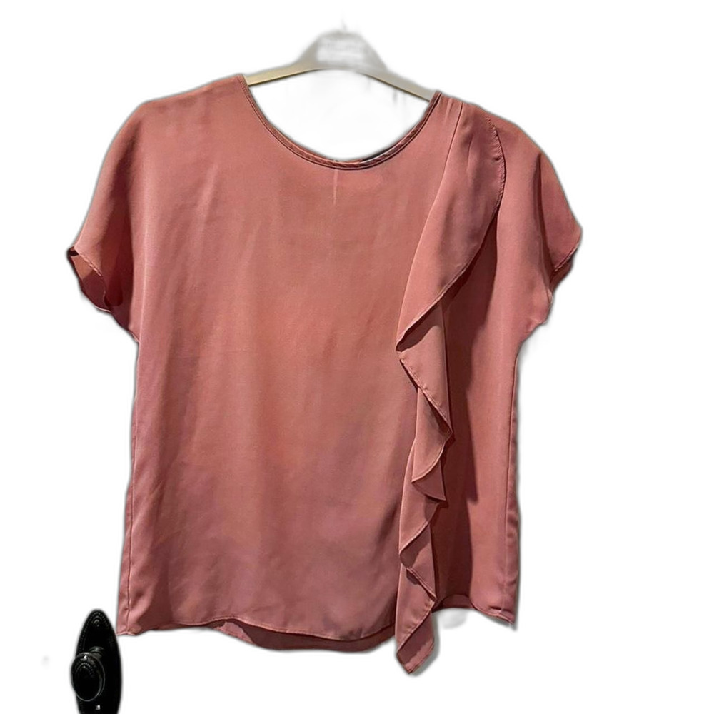 Banana Republic Pink Ruffle Front Blouse - Dusty Rose - Size M